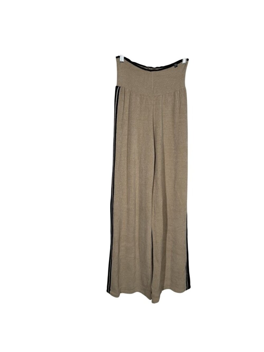 Kashwere Women Size M Sand Knit Lounge Wide Leg Pant With Stripe Tape NWT